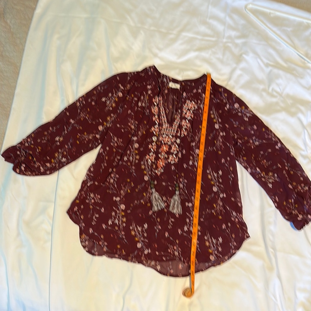 Women’s light weight maroon and floral print blouse